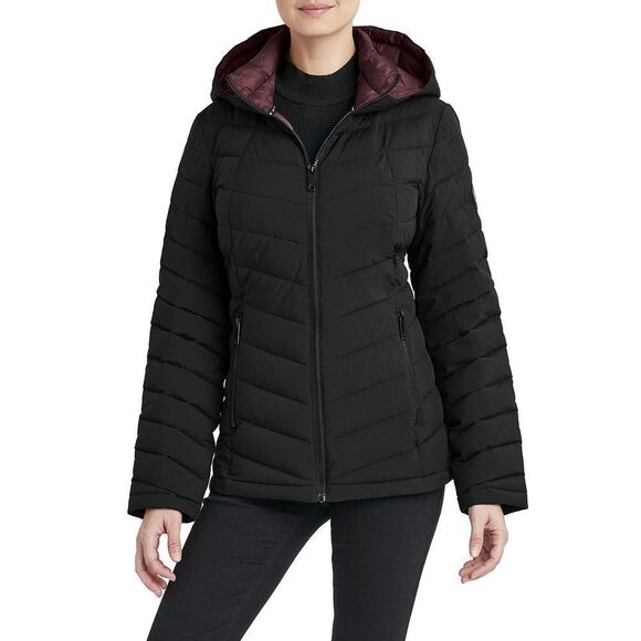 HFX Women's Short Stretch Quilted Jacket Front Zipper Hand Pockets Water Resist